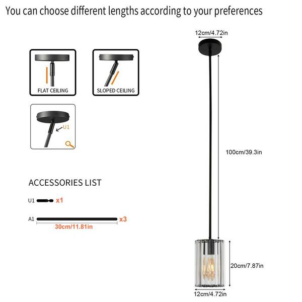 OUKANING 50-Watt 1-Light Black Modern Shaded Pendant Light