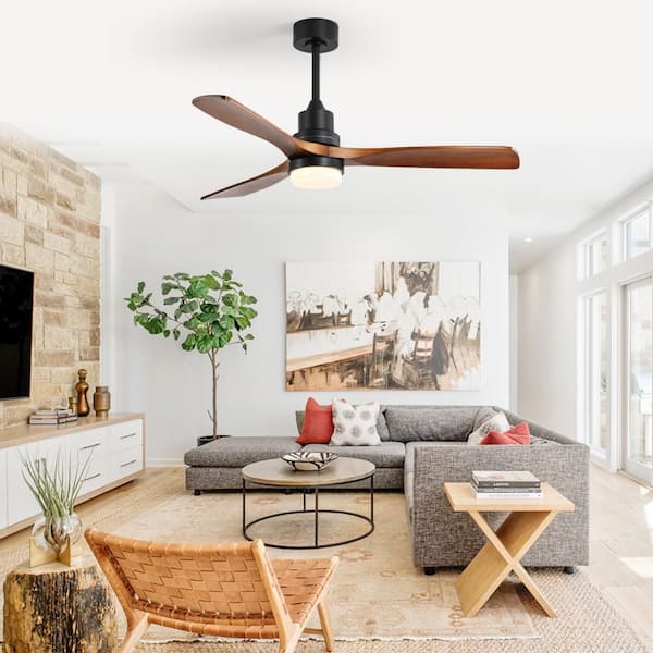 52 in. Black Smart Ceiling Fans with Lights and Remote Control, 3 Blades Indoor Ceiling Fan for Indoor Bedroom Patio