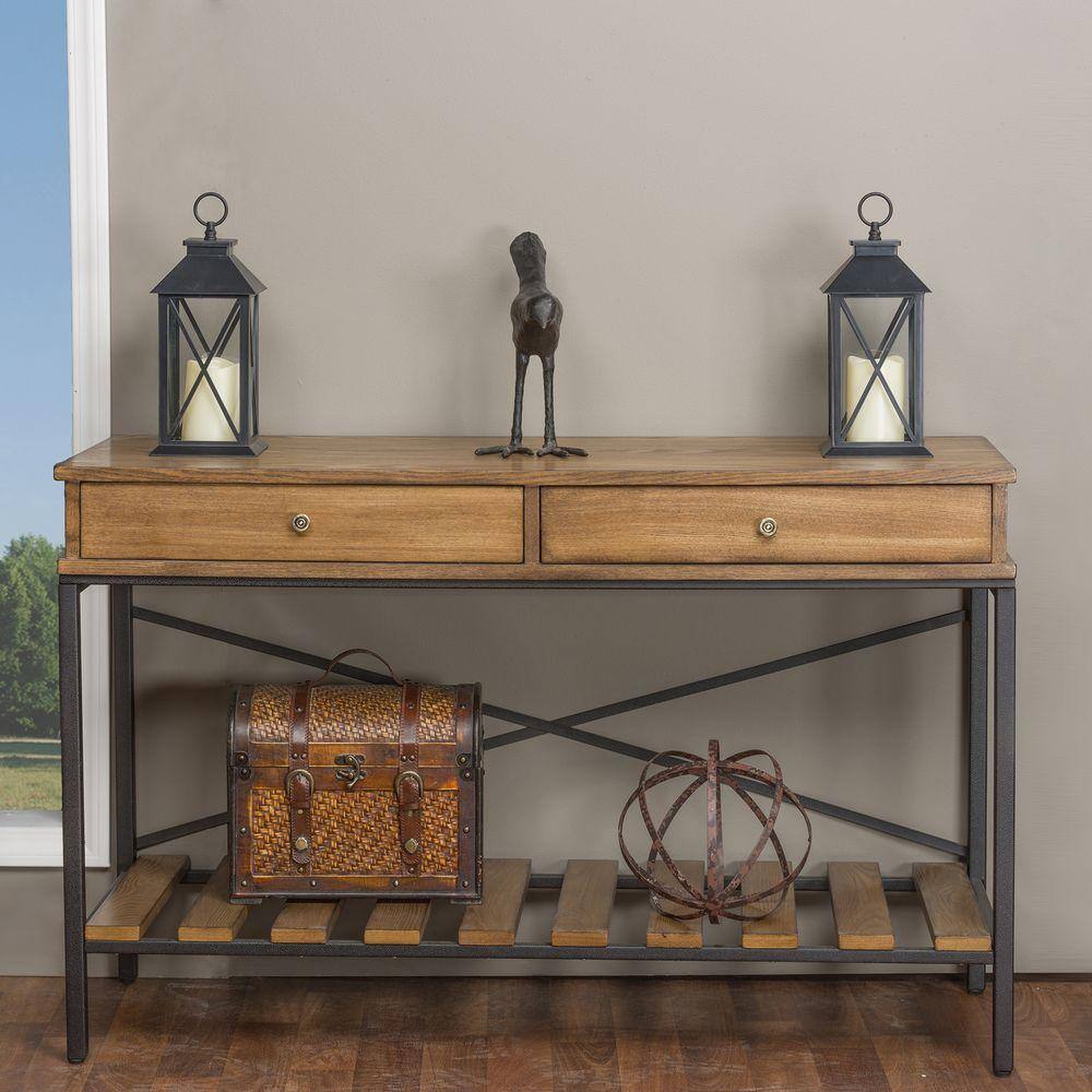 Newcastle Brown and Black Wood Metal Console Table with Storage
