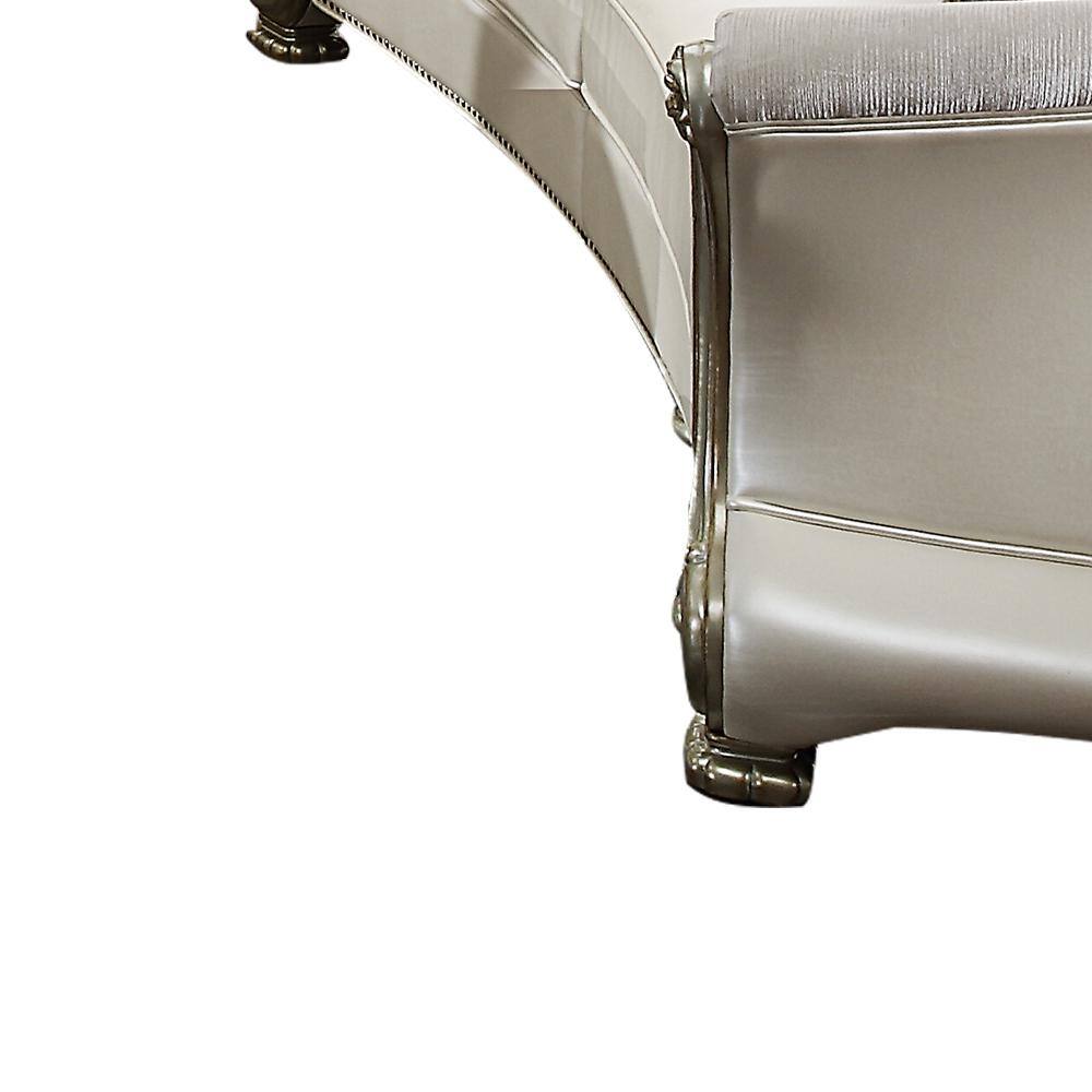Dresden II Pearl Gold Patina Tufted Leather Sofa with Pillows