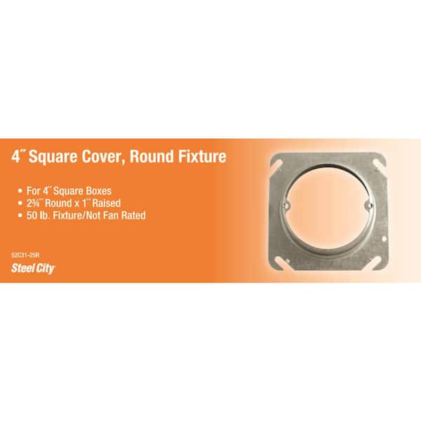 4 in. Metal 5.8 cu. in. Square Pre-Galvanized Mud Ring - 1 in. Raised (52C31-25R)