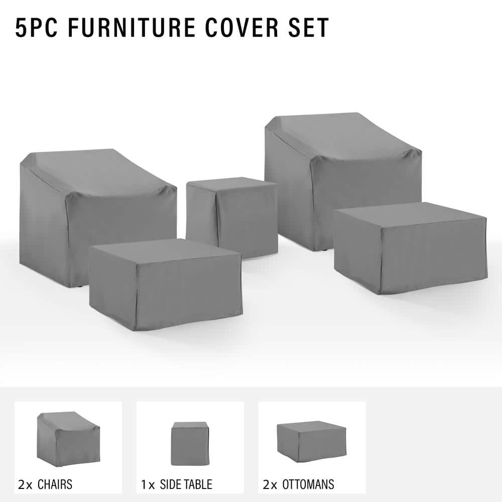 Gray Heavy-Duty Vinyl 5-Piece Outdoor Furniture Cover Set