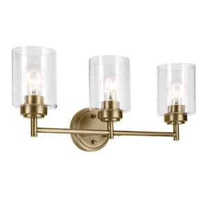 Winslow 21.5 in. 3-Light Natural Brass Contemporary Bathroom Vanity Light with Clear Seeded Glass