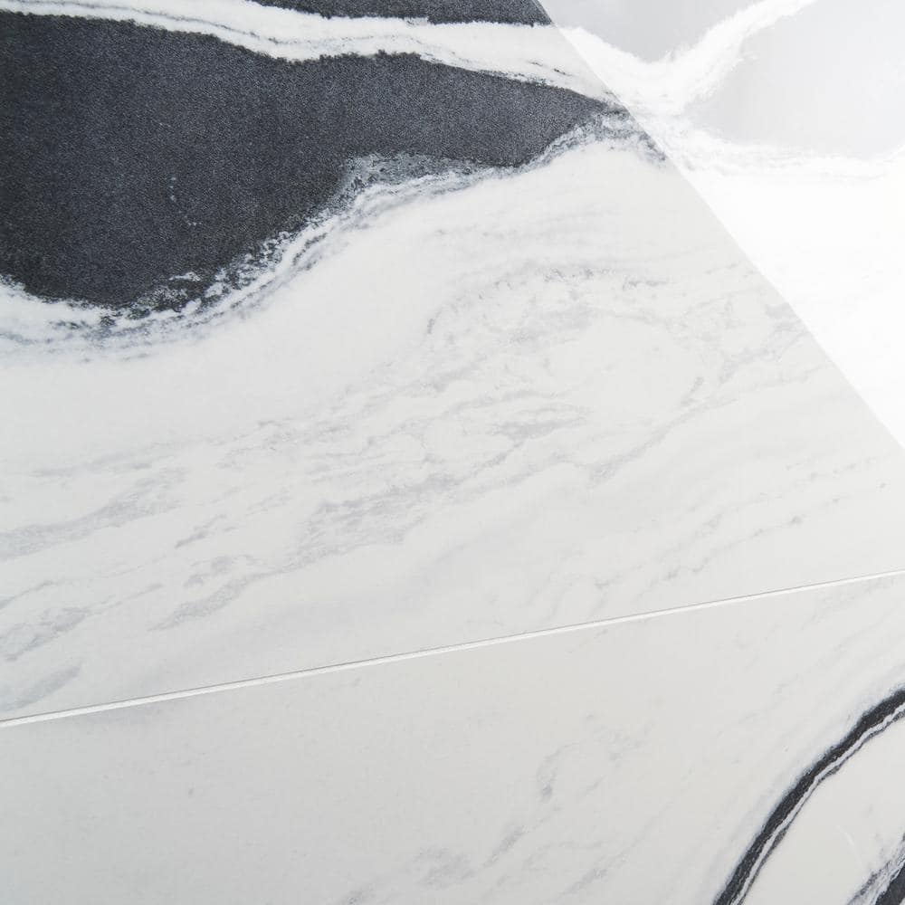 Magnus 24" x 48" Polished Black and White Porcelain Tile
