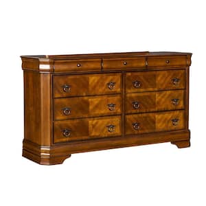 68 in. Brown 9-Drawer Wooden Dresser Without Mirror