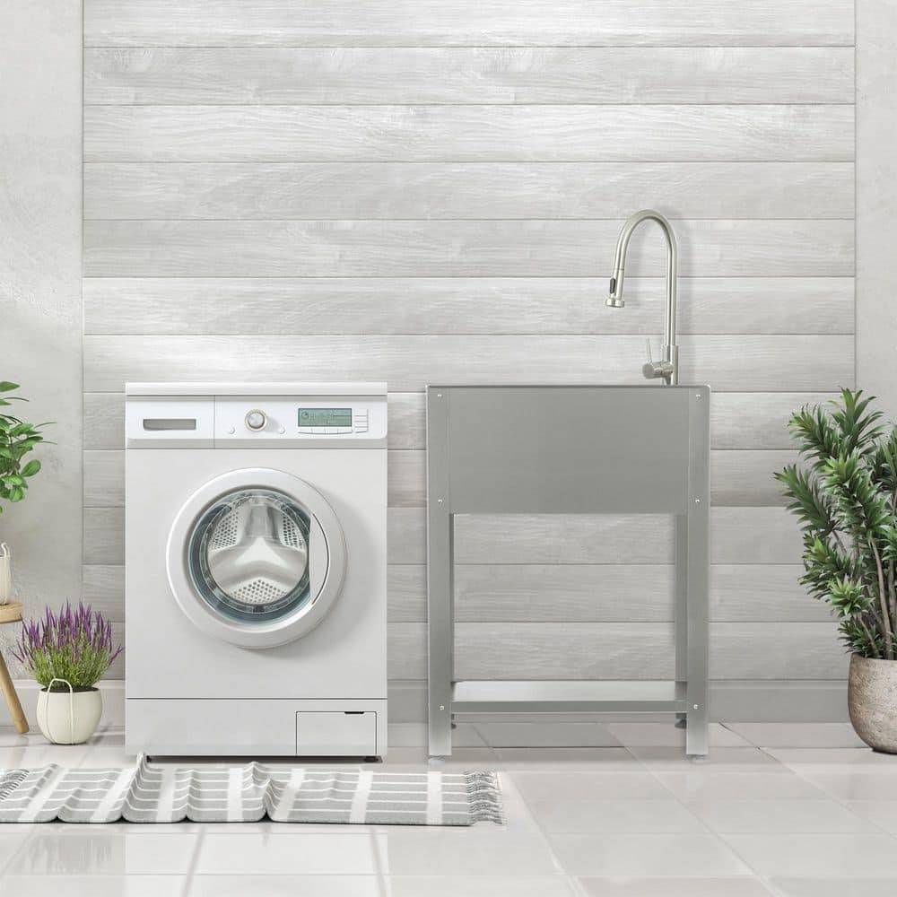 24.1" Stainless Steel Freestanding Laundry Sink with Faucet