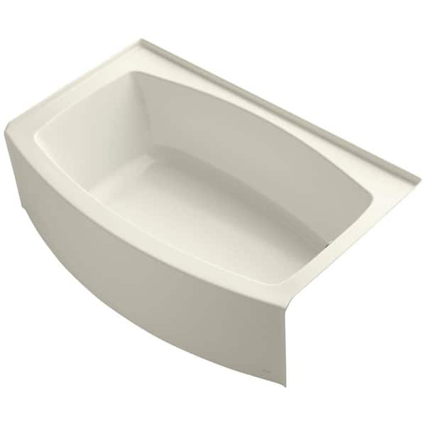 KOHLER Expanse 60 in. x 32 in. Soaking Bathtub with Right-Hand Drain in Biscuit