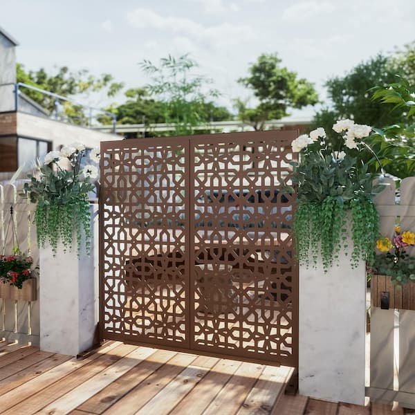 Lirago 72 in. x 47 in. Brown Metal Privacy Screen Galvanized Freestanding Panel