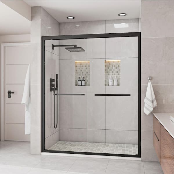 44 in.- 48 in. W x 72 in. H Double Sliding Framed Shower Door with Nano-Coated Easy-Clean Tempered Glass in Matte Black