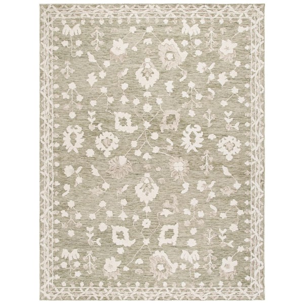 Marquee 8 ft. x 10 ft. Green/Ivory Floral Border Area Rug