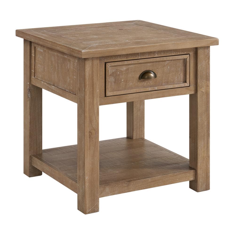 Monterey 24 in. Driftwood Square Solid Wood End Table with Drawer and Shelf - thumbnail 5