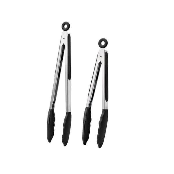 Black Kitchen Tongs Set Silicone Tip Heat Resistant Non-Scratch Grilling Serving Salad BBQ 9+12in Heavy Duty