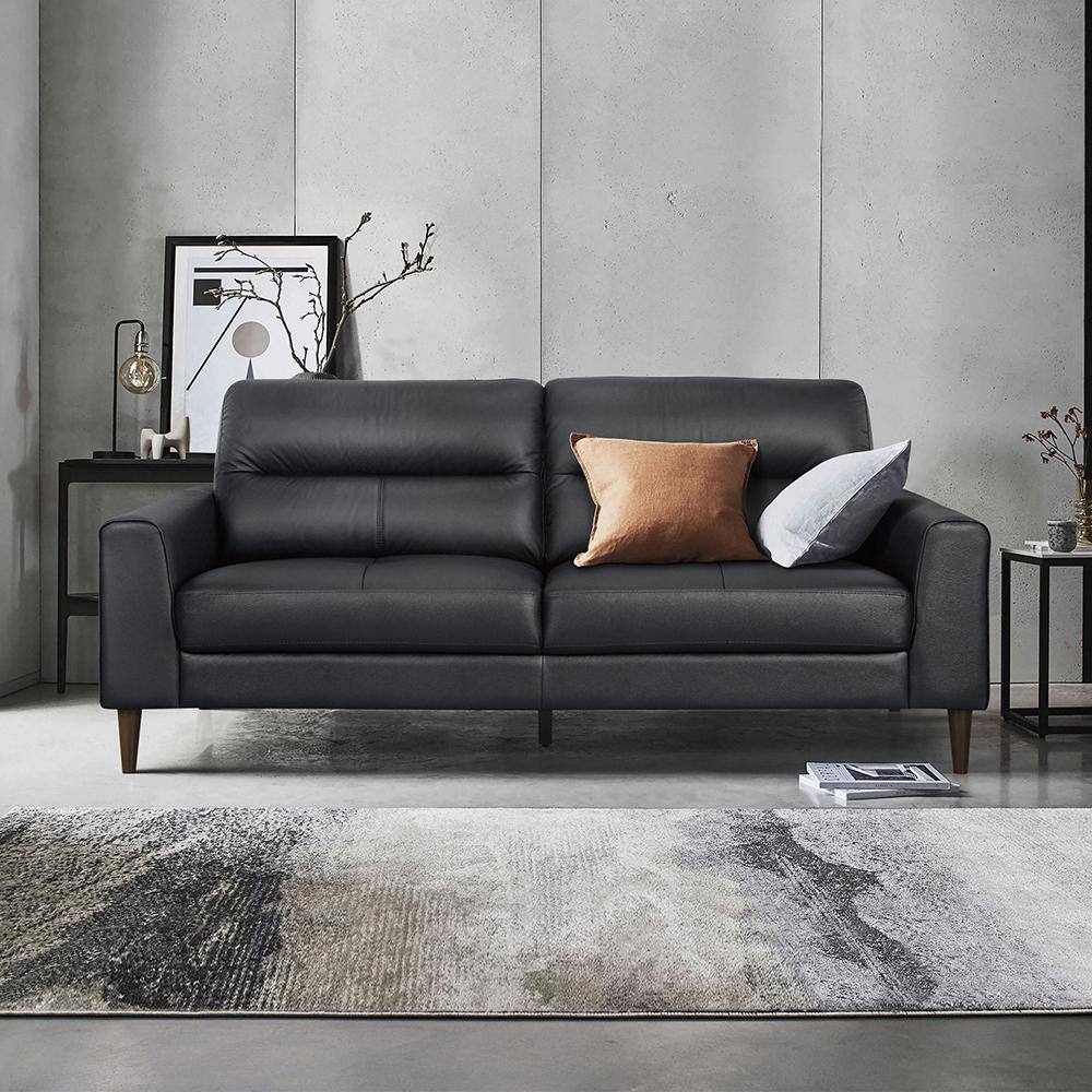 Milford 76 in. W Straight Arm Leather Match Rectangle Sofa in. Black