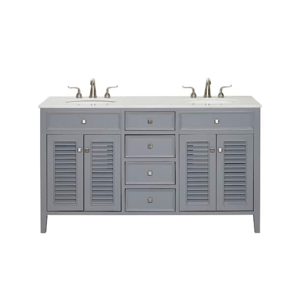 Unbranded Simply Living 60 in. W x 21 in. D x 35 in. H Bath Vanity in Grey with White And Brown Vein Marble Top