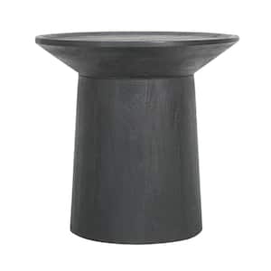 20 in. Matte Black Round Wood End/Side Table with Wooden Frame