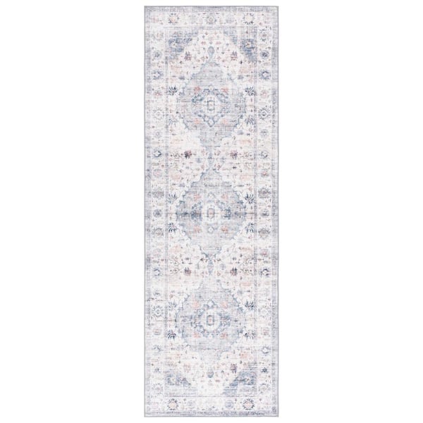 Arizona 3 ft. x 10 ft. Light Blue/Ivory Medallion Runner Rug