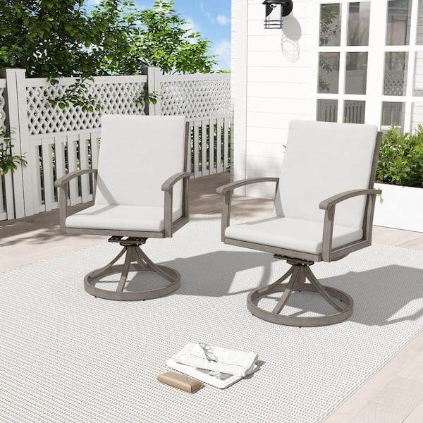 AluLux Gray Swivel Aluminum Patio Dining Chairs with Light Gray Cushions (2-Pack)