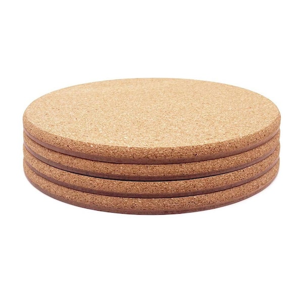 Natural Cork Finish Double Layer Absorbent Cork Plant Coaster Mat Hot Dish Trivet Accessory 4 Pieces