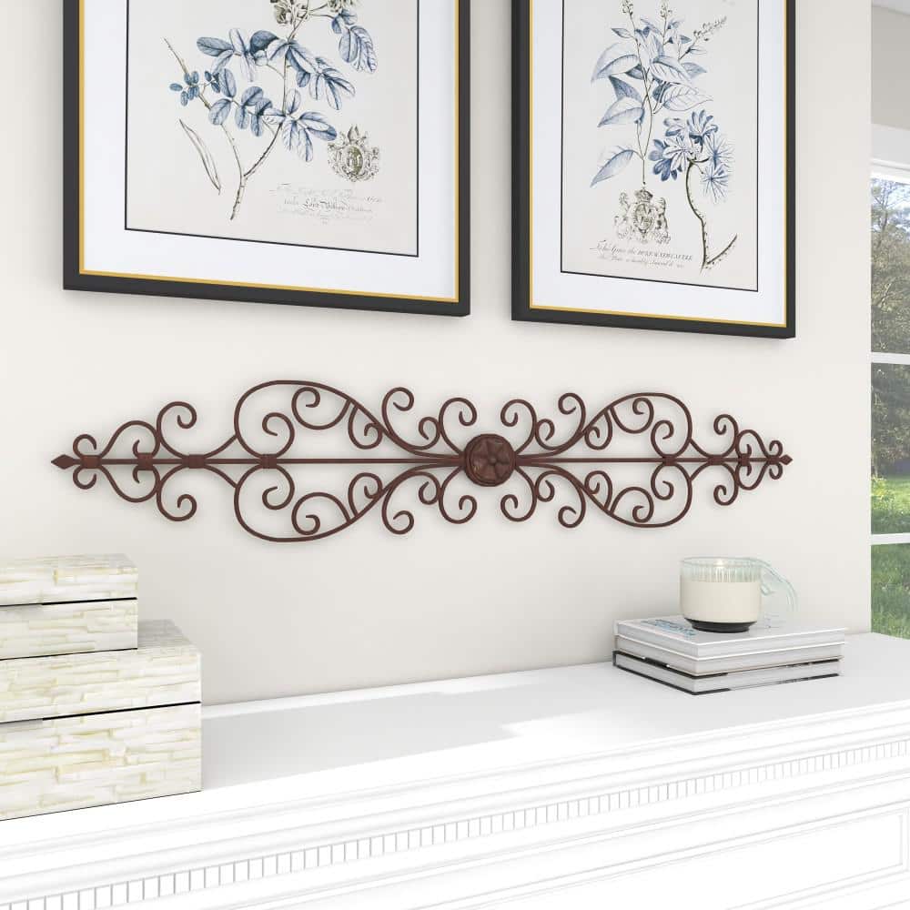 Rustic Brown Iron Scroll Wall Sculpture with Matte Finish