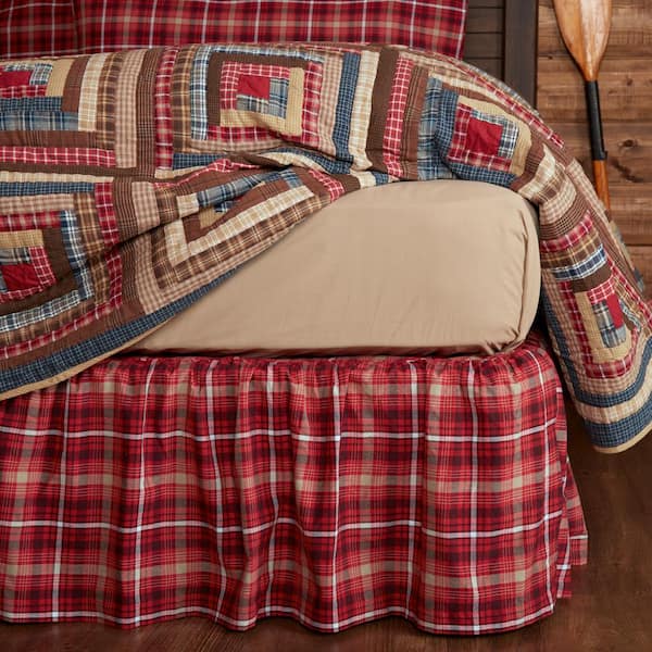 VHC BRANDS Braxton 16" Red Tan Black Rustic Plaid Queen Bed Skirt