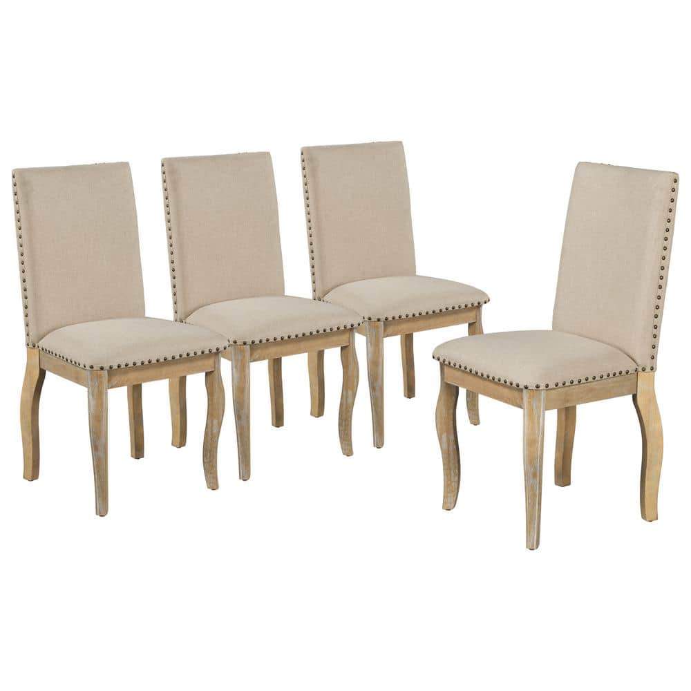 Natural Wood Wash High Back Upholstered Parsons Dining Chairs