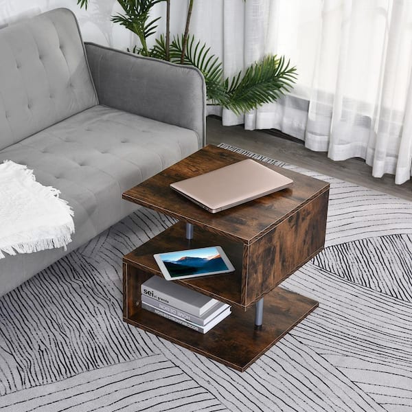 HOMCOM 20 in. Rustic Brown Rectangle Wood End Table