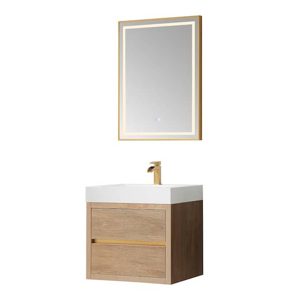 Palencia 24 in. W x 20 in. D x 24 in. H Single Sink Bath Vanity in N.American Oak W/White Composite Stone Top and Mirror