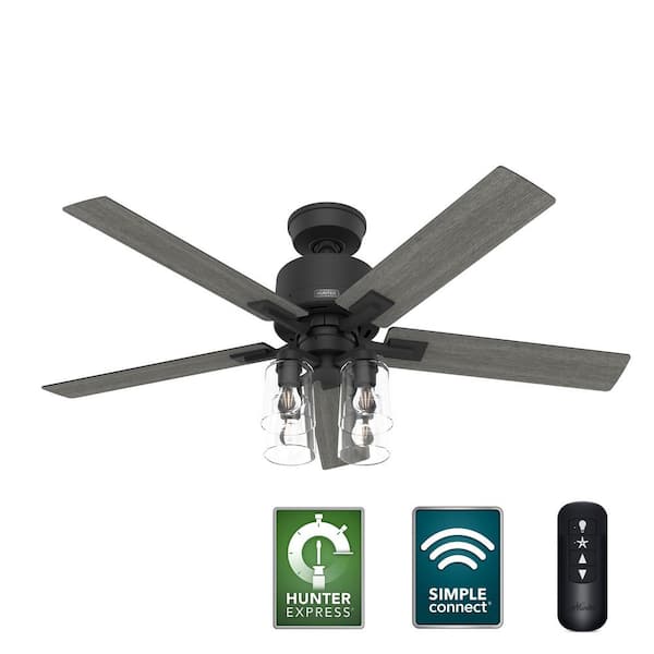 Hunter Techne 52 in. Indoor Matte Black Smart Ceiling Fan with Light Kit and Remote Included
