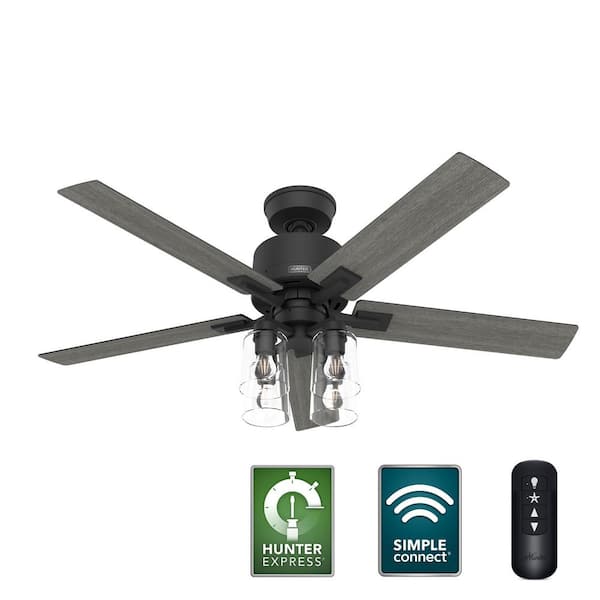 Hunter 52 in. Techne Wi-Fi HunterExpress Matte Black Smart Ceiling Fan with LED Light Kit and Handheld Remote