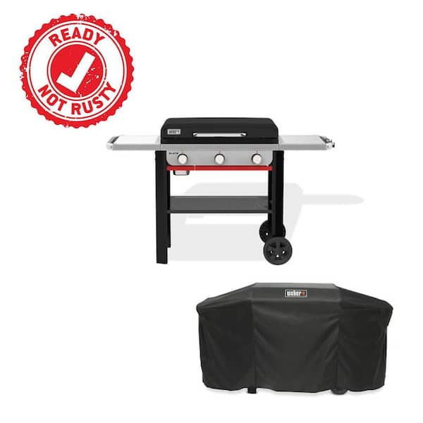Slate Griddle 3-Burner Propane Gas 28 in. Rust-Resistant Flat Top Grill in Black with Grill Cover