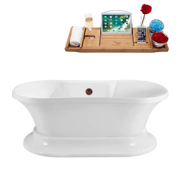 Streamline 60 in. Acrylic Flat Bottom Non-Whirlpool Bathtub in Glossy White with Matte Oil Rubbed Bronze Drain and Overflow Cover
