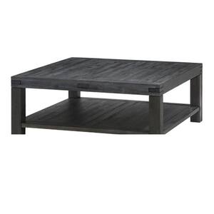 44 in. Dark Gray Large Square Wood Coffee Table with Open Shelf