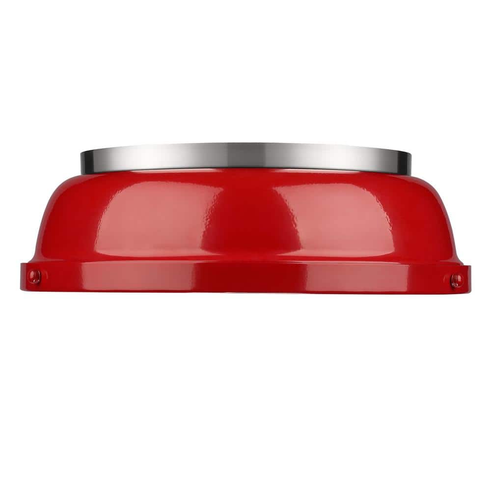 Transitional Pewter 14" Flush Mount Light with Red Shade