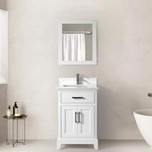 Genoa 24 in. W x 22 in. D x 36 in. H Bath Vanity in White with Engineered Marble Top in White with Basin and Mirror