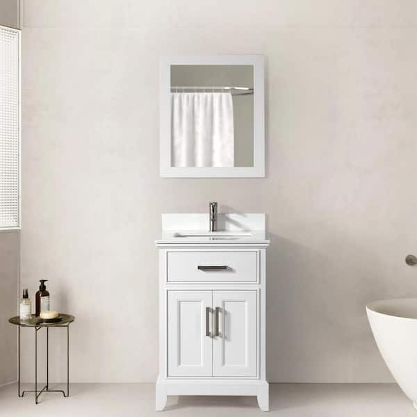 Vanity Art Genoa 24 in. W x 22 in. D x 36 in. H Bath Vanity in White with Engineered Marble Top in White with Basin and Mirror
