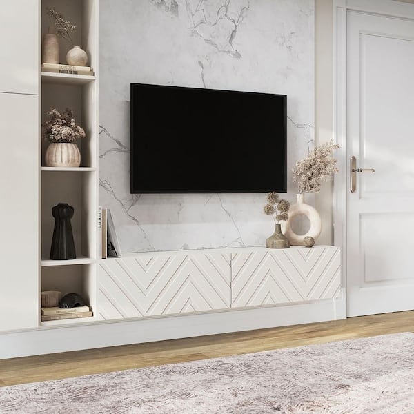 LIVING SKOG Alessio Beige 59 in. Floating TV Stand Fits TV's up to 65 in. with Wall Mount Feature