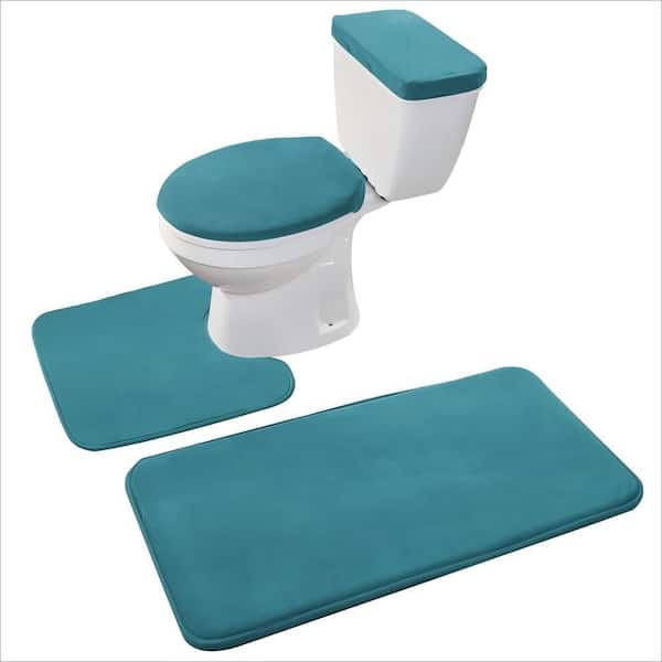 4-Piece Memory Foam Toilet Tank Cover with Toilet Lid Cover for Bathroom, Green