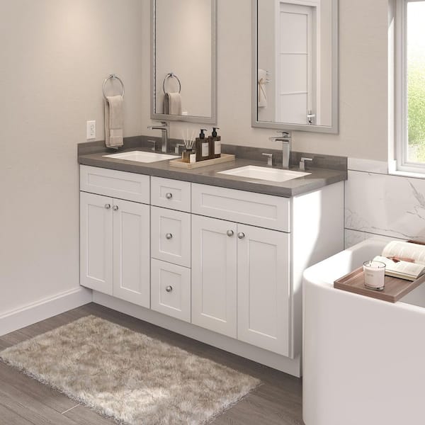 60 in. W 21 in. H 34.5 in. D Ready to Assemble Plywood Vanity Kitchen Cabinet in Painted White with 1 Drawer