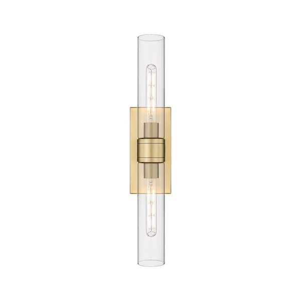 Ballston Urban 24 in. 2-Light Brushed Brass Vanity Light with Glass Shade