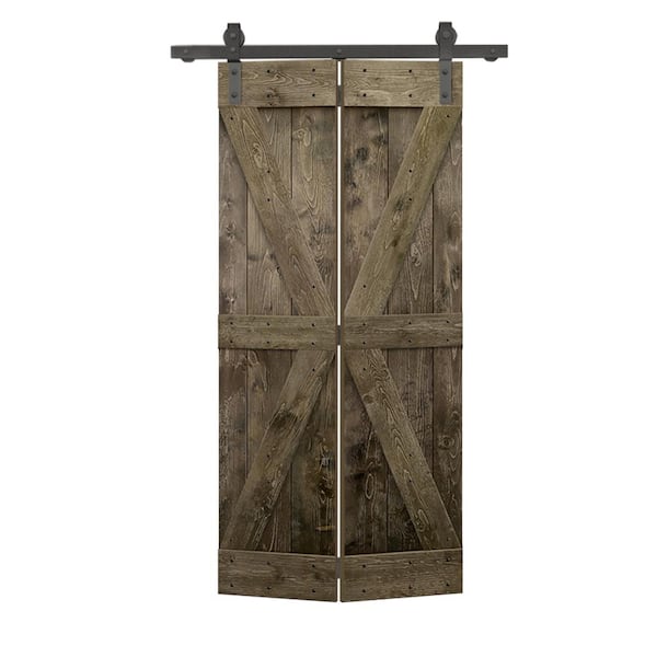 32 in. x 84 in. British K Pre Assembled Solid Core Espresso Wood Bi-Fold Door with Sliding Hardware Kit