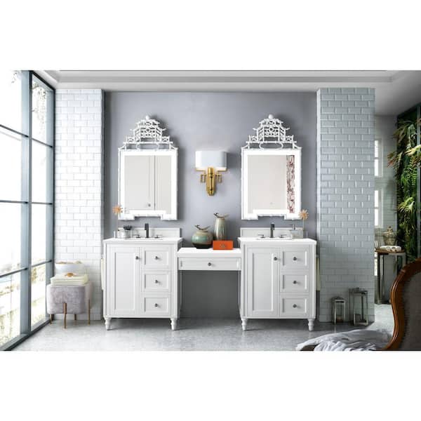 James Martin Vanities Copper Cove Encore 86.0 in. W x 23.5 in. D x 36.3 in. H Double Bathroom Vanity in Bright White with White Zeus Top