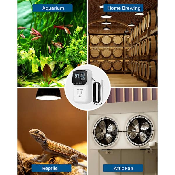 15 Amp 120 Volt 1440 Min Countdown Indoor Plug-In Digital Temperature Controller Programmable Smart Timer-White