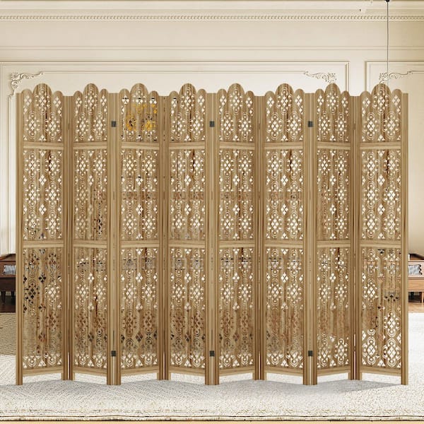 67 in. Natural Wood 8 Panel Portable Room Divider Panels Freestanding Folding Room Privacy Screen