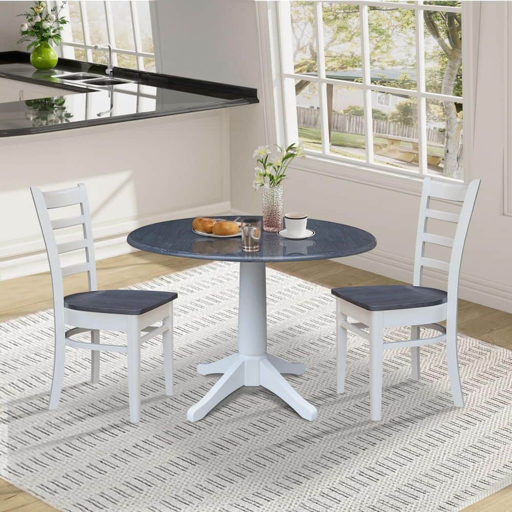 3-Piece Set White/Heather Gray 42 in Drop-Leaf Standard Height Round Top Pedestal Table and 2 Emily Chairs Set, Seats 2 price history on PriceWatchPro