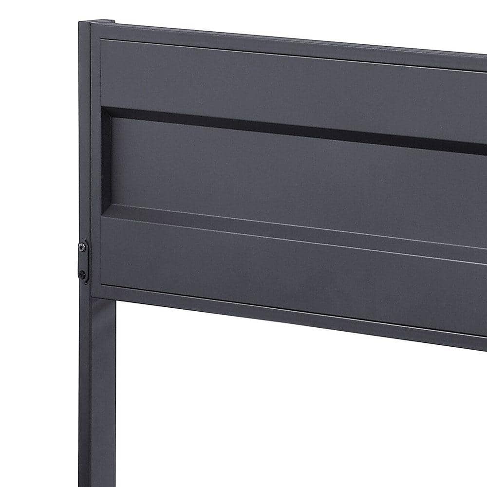 Gunmetal Twin Platform Bed with Wood Headboard and Slats