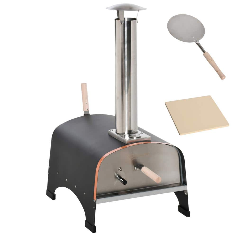 Pellet Outdoor Pizza Oven with Thermometer, Pizza Stone Anti-Scald Handles