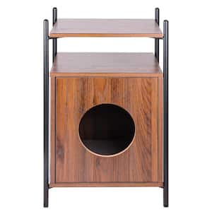 Metal and Wood Pet Side Table Hidden Cat Room with Storage Shelf for Living Room in Brown
