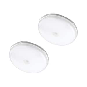 Indoor Battery Powered Motion Activated 30 Lumen LED Puck Light, White (2-Pack)