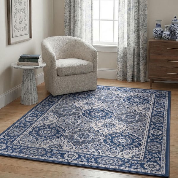 Madison Oriental Navy 9 ft. x 13 ft. Indoor Area Rug