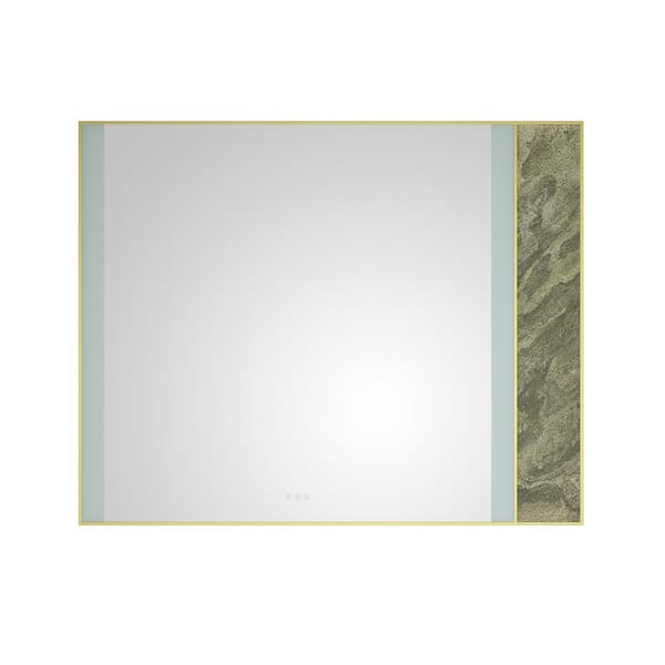 ANGELES HOME 60 in. W x 48 in. H Large Rectangular Stainless Steel Framed Dimmable Wall LED Bathroom Vanity Mirror in Gold Frame